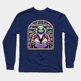 Wisdom Keeper - Cybernetic Turtle Librarian Pixel Art Long Sleeve T-Shirt